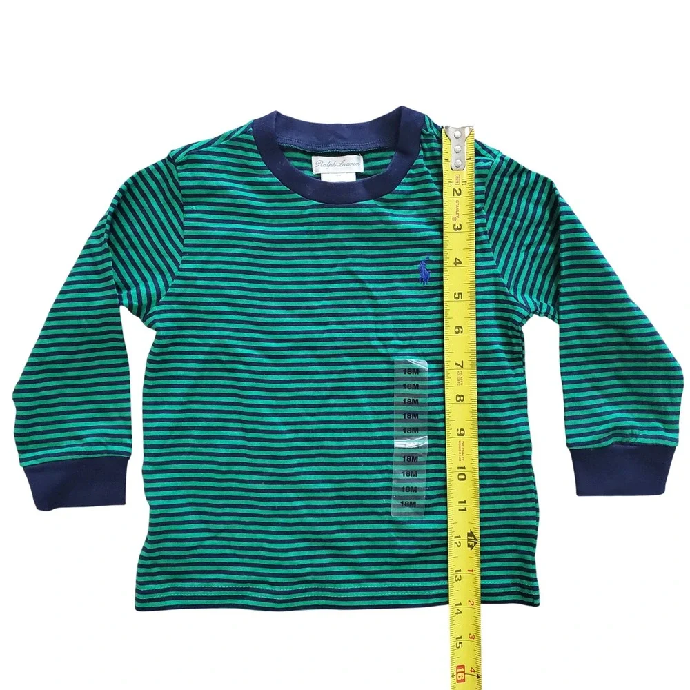 Ralph Lauren Toddler Boys Green Navy Striped Long Sleeve T-Shirt 18M NWT